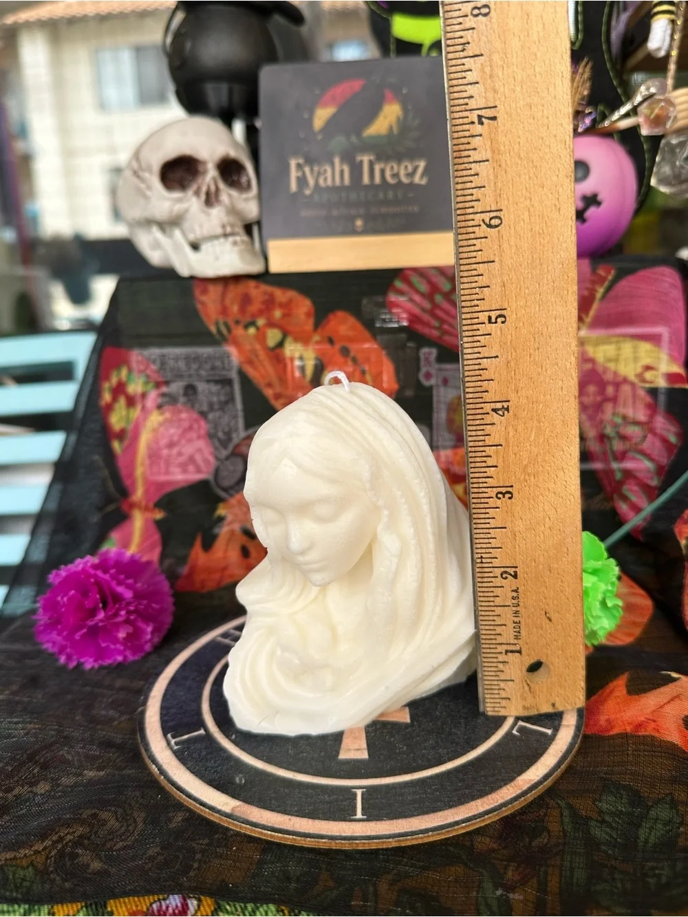 Handmade Blessed Mother Candle – White Virgin Mary Religious Candle